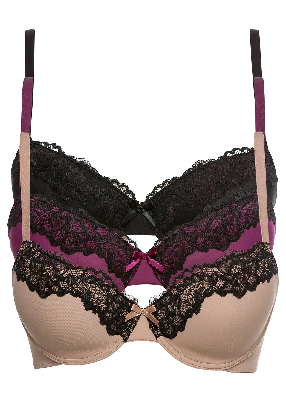 Σουτιέν (συσκευασία των 3)-Nude/Μαύρο + Μαύρο/Μαύρο + Του μούρου/Μαύρο-BODYFLIRT
