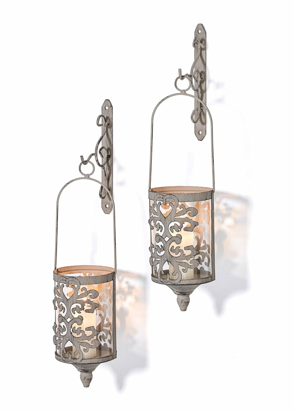 Επιτοίχιο κηροπήγιο "Diana" (σετ 2 τεμ.)-Καφέ/Λευκό ξεπλυμένο-bpc living bonprix collection