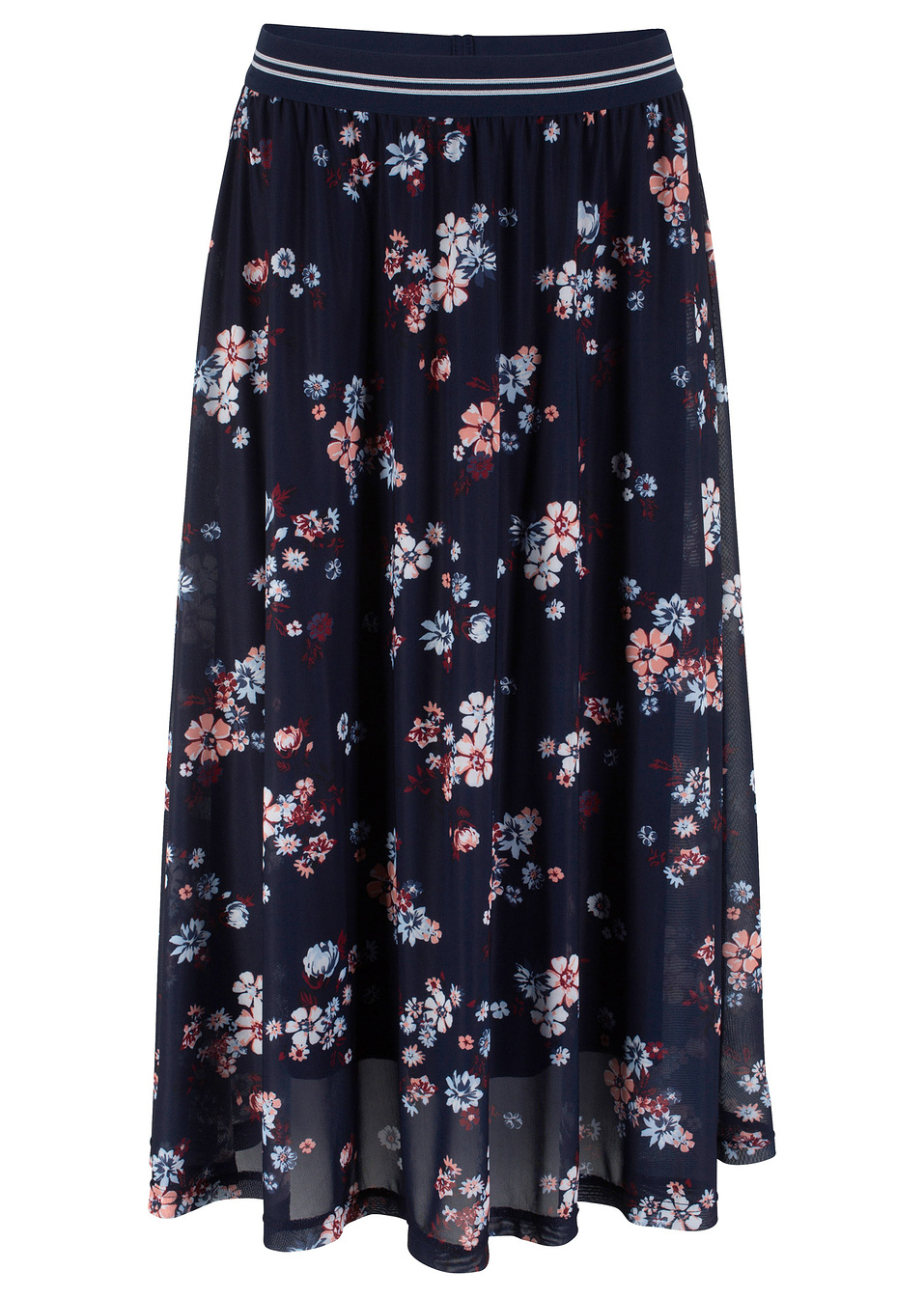 Пола от мрежеста материя с ластик на талията-Синьо тъмно флорално-bpc bonprix collection