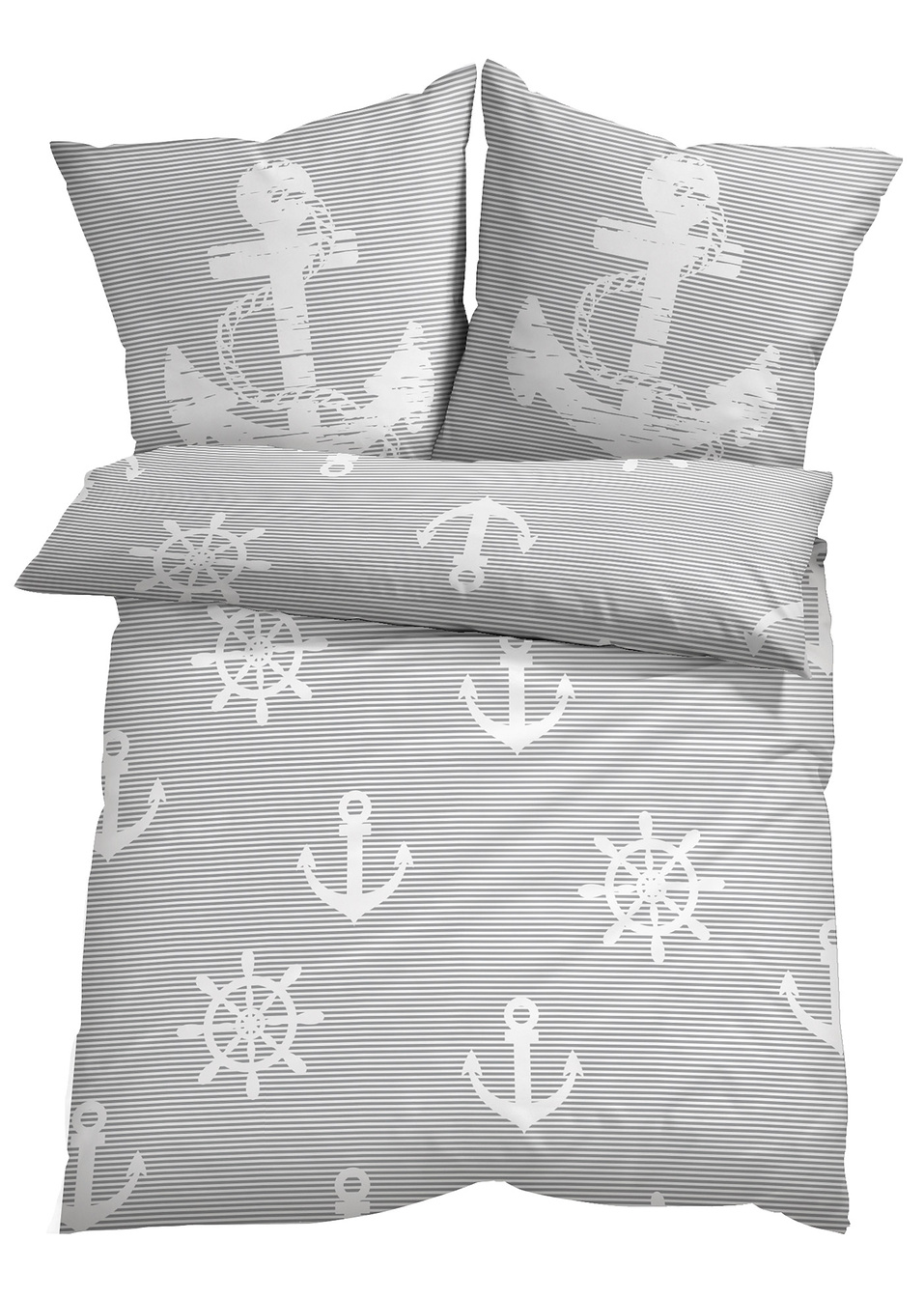 Παπλωματοθήκη με ναυτικό μοτίβο-Γκρι/Λευκό-bpc living bonprix collection