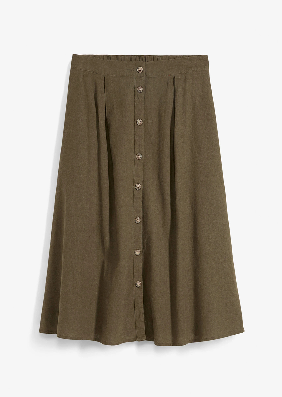 Φούστα από μεικτό λινό με κουμπιά-Πράσινο λαδί σκούρο-bpc bonprix collection