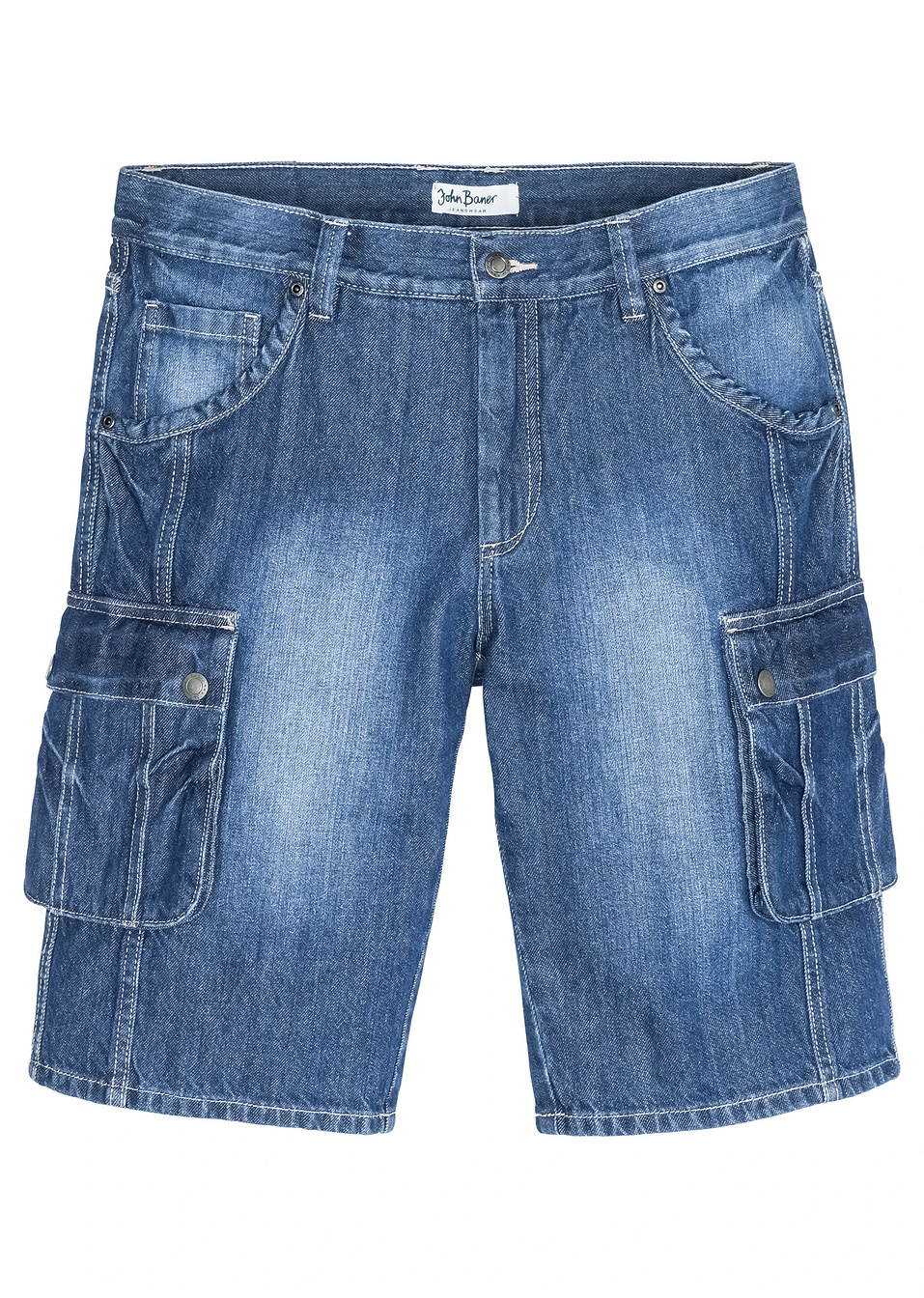 Бермуди карго regular fit-Синьо с износен ефект-John Baner JEANSWEAR
