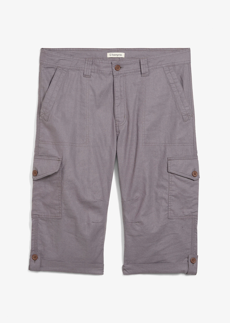 Μακριά βερμούδα cargo από μεικτό λινό-Γκρι φιμέ-bpc bonprix collection