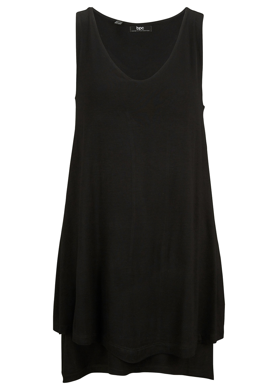 Двупластов потник с V-образно деколте и асиметричен край-Черно-bpc bonprix collection