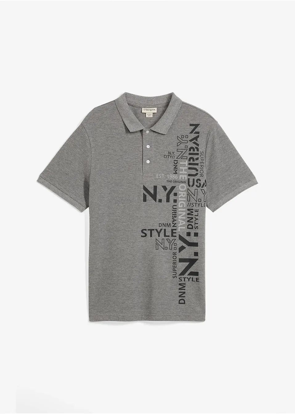 Πόλο slim fit-Γκρι μελανζέ με στάμπα-RAINBOW