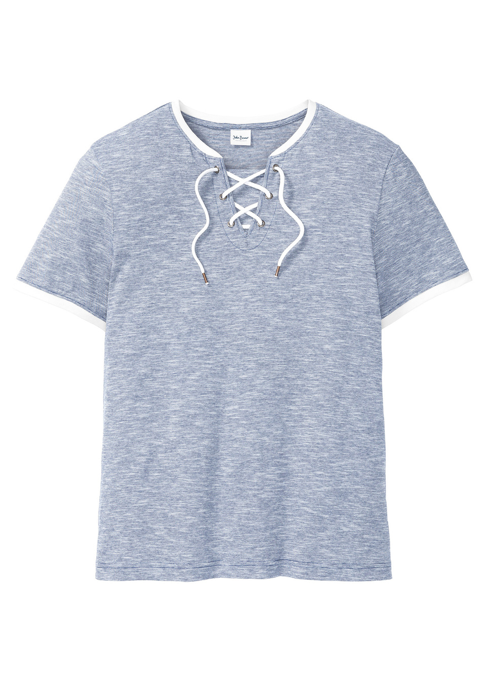 T-shirt με κορδόνια regular fit-Μπλε σκούρο/Λευκό κρεμ μελανζέ-John Baner JEANSWEAR