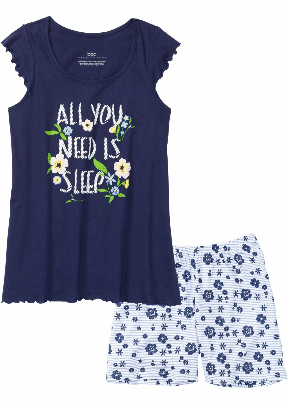 Κοντή πιτζάμα-Μπλε της νύχτας εμπριμέ-bpc bonprix collection