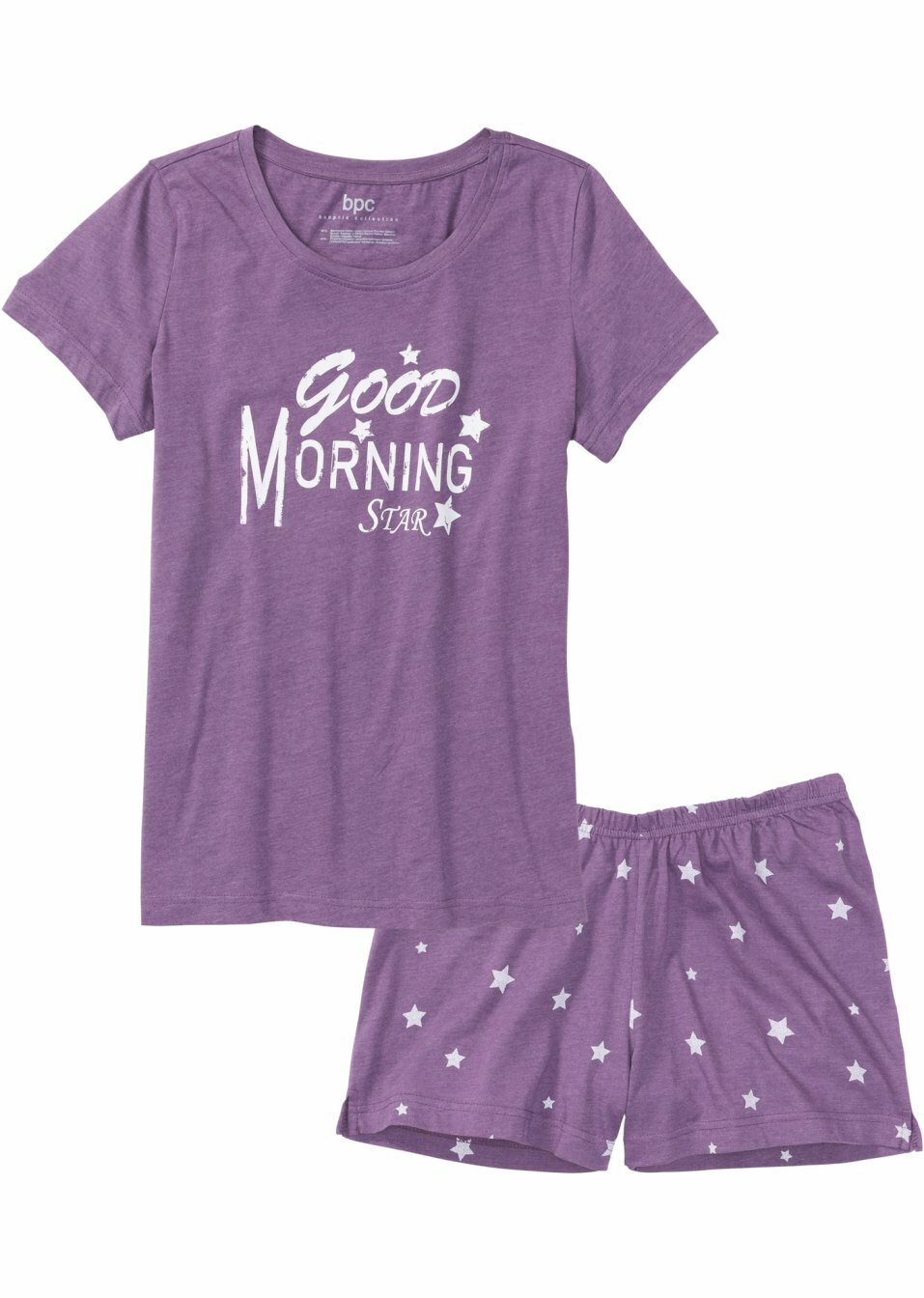 Κοντή πιτζάμα-Μωβ μελανζέ/Λευκό με στάμπα-bpc bonprix collection