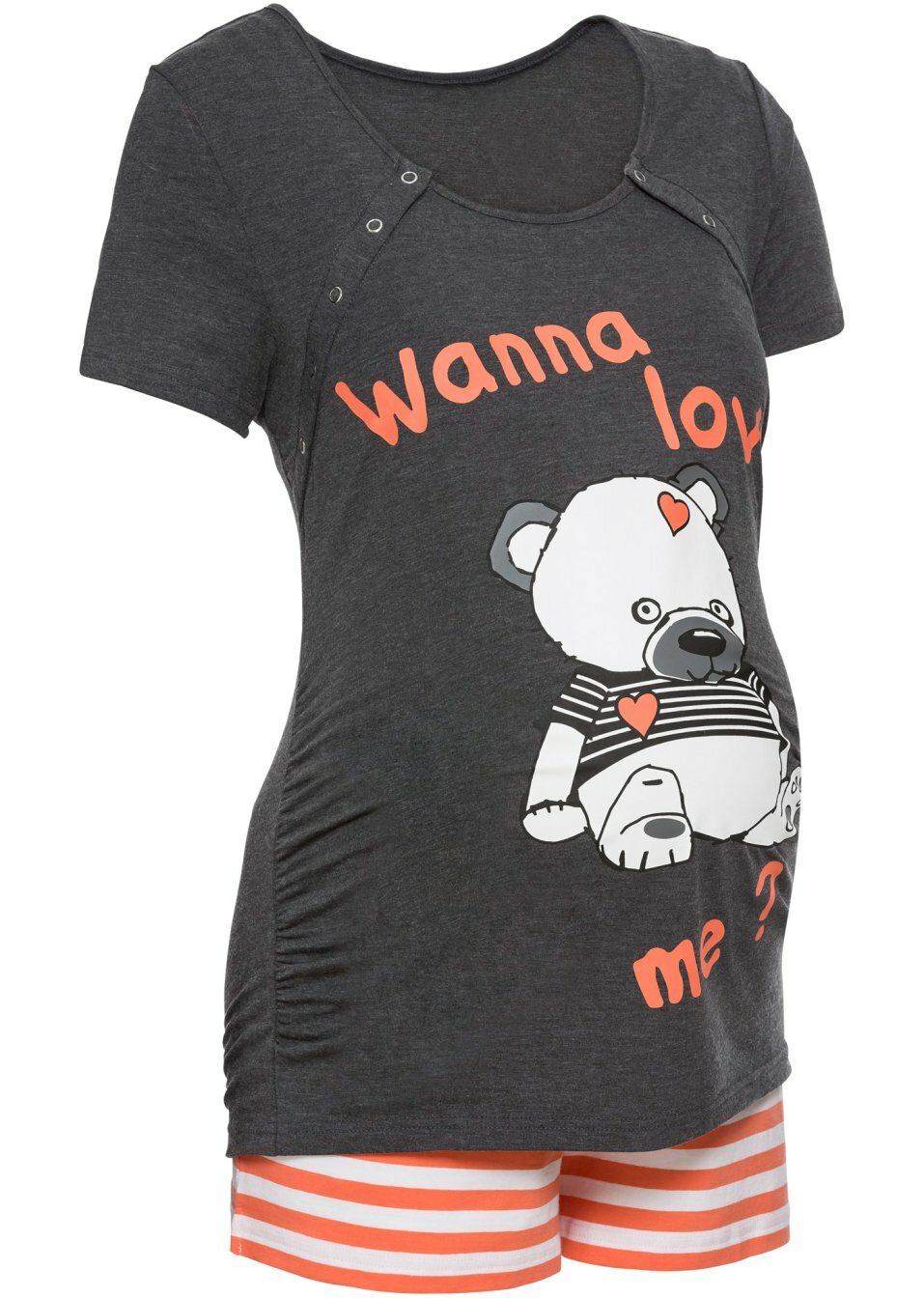 Πιτζάμα εγκυμοσύνης και θηλασμού-Ανθρακί μελανζέ εμπριμέ-