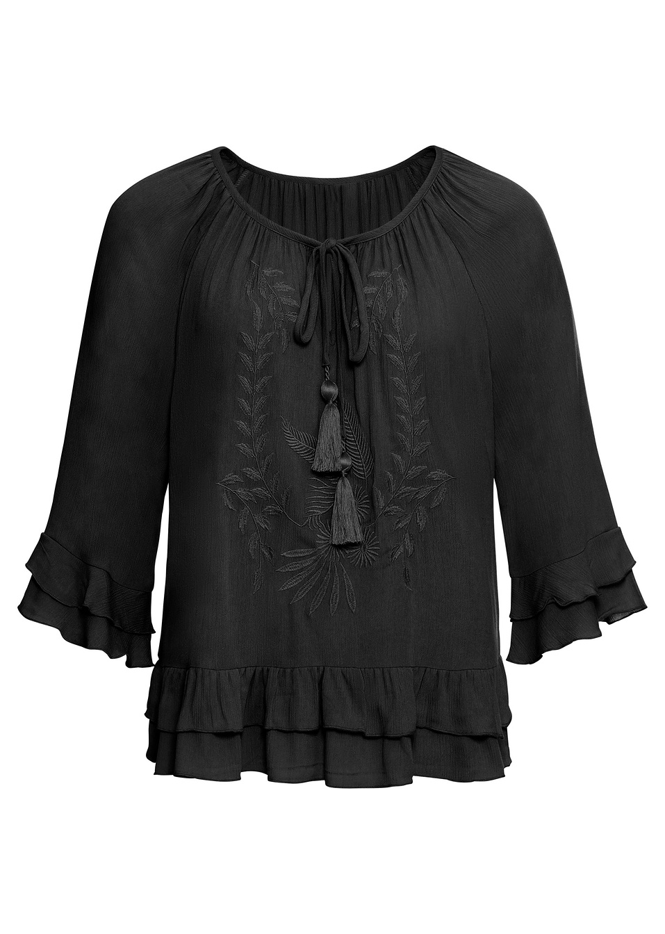 Блуза с бродерия-Черно-BODYFLIRT