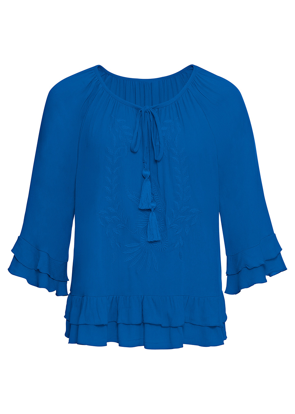 Блуза с бродерия-Синьо-BODYFLIRT