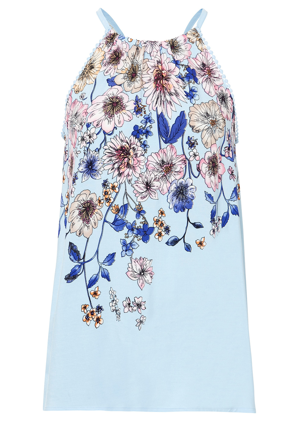 Топ-Светло синьо на цветчета-BODYFLIRT