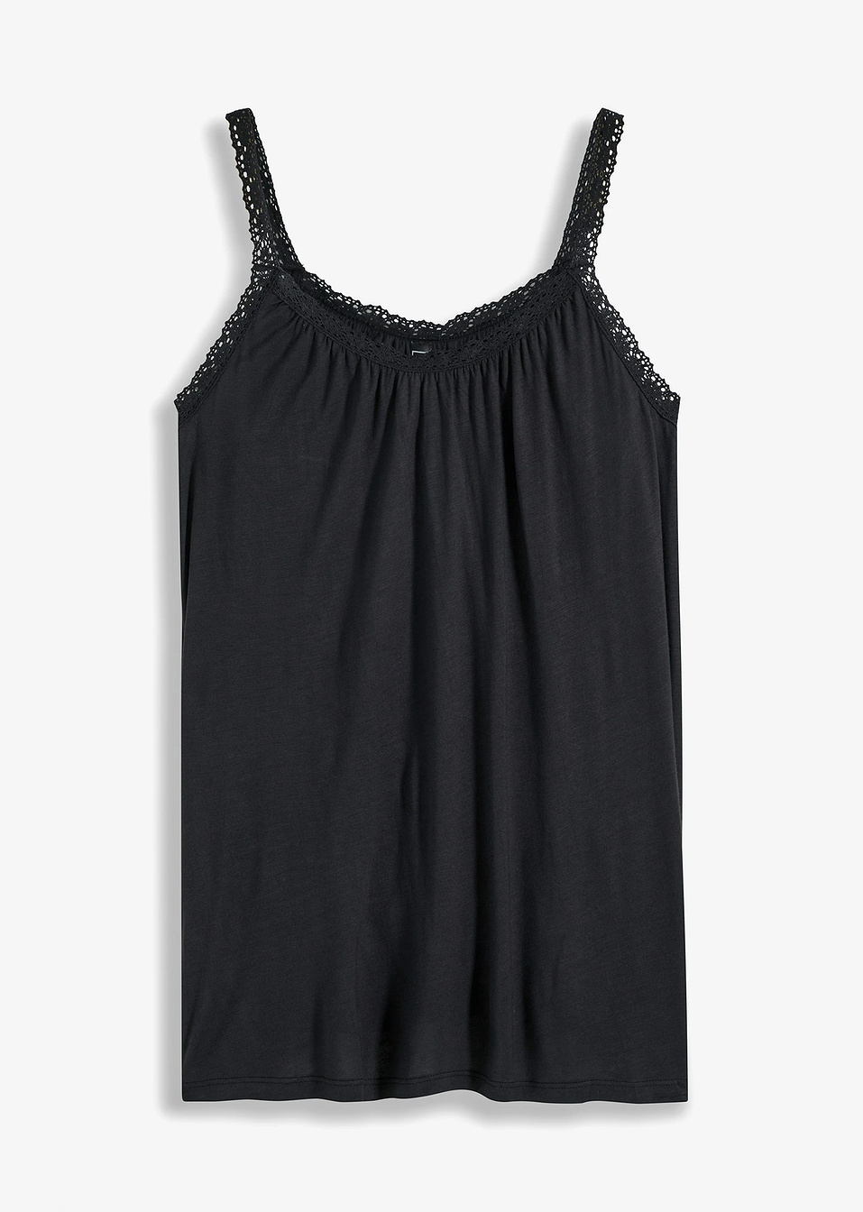 Τοπ ζέρσεϊ με δαντελένια μπορντούρα-Μαύρο-RAINBOW