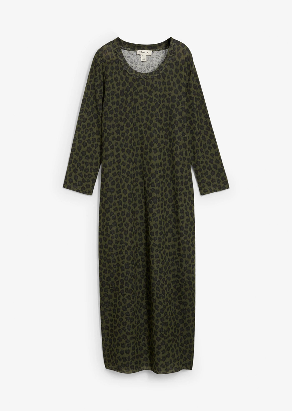 Μακρύ φόρεμα ζέρσεϊ-Πράσινο λαδί λεοπάρ-RAINBOW