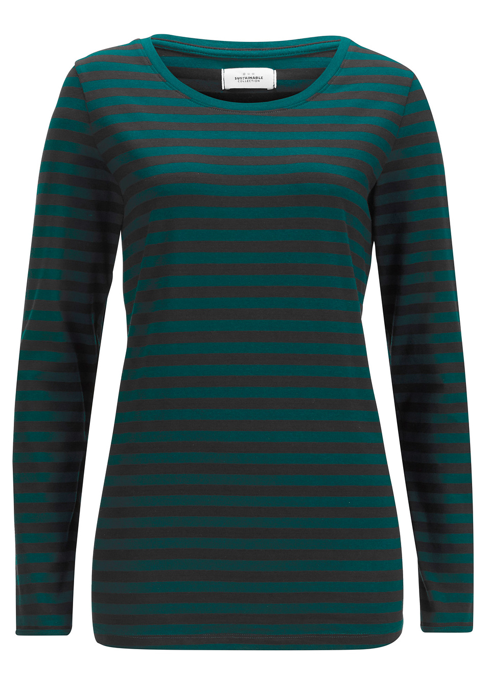 Μακρυμάνικη μπλούζα από βιολογικό βαμβάκι-Μαύρο/Πράσινο σκούρο ριγέ-bpc bonprix collection