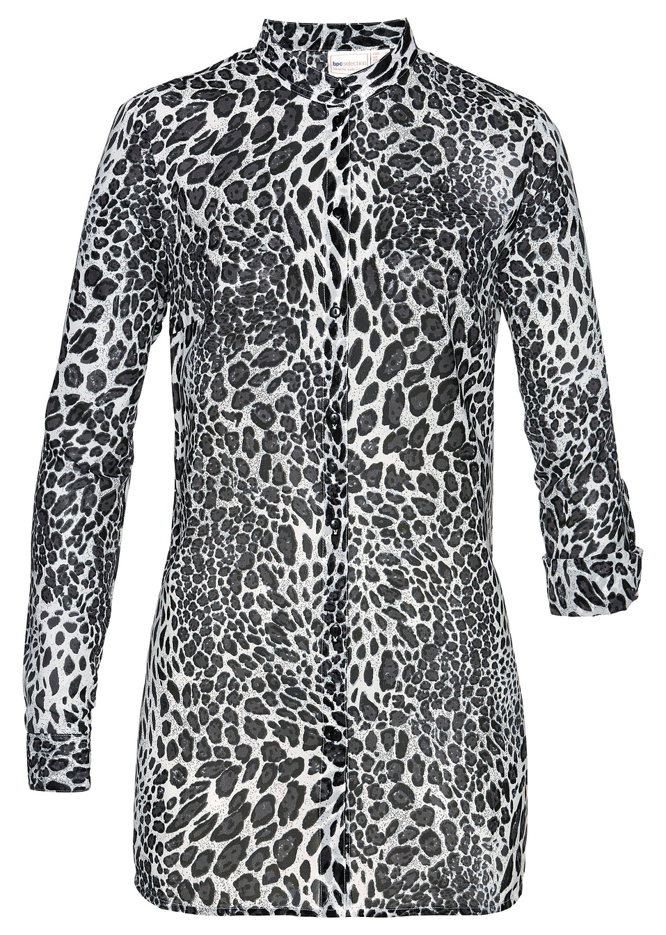 Μακρύ πουκάμισο από μουσελίνα-Μαύρο/Λευκό εμπριμέ-bpc selection bonprix collection