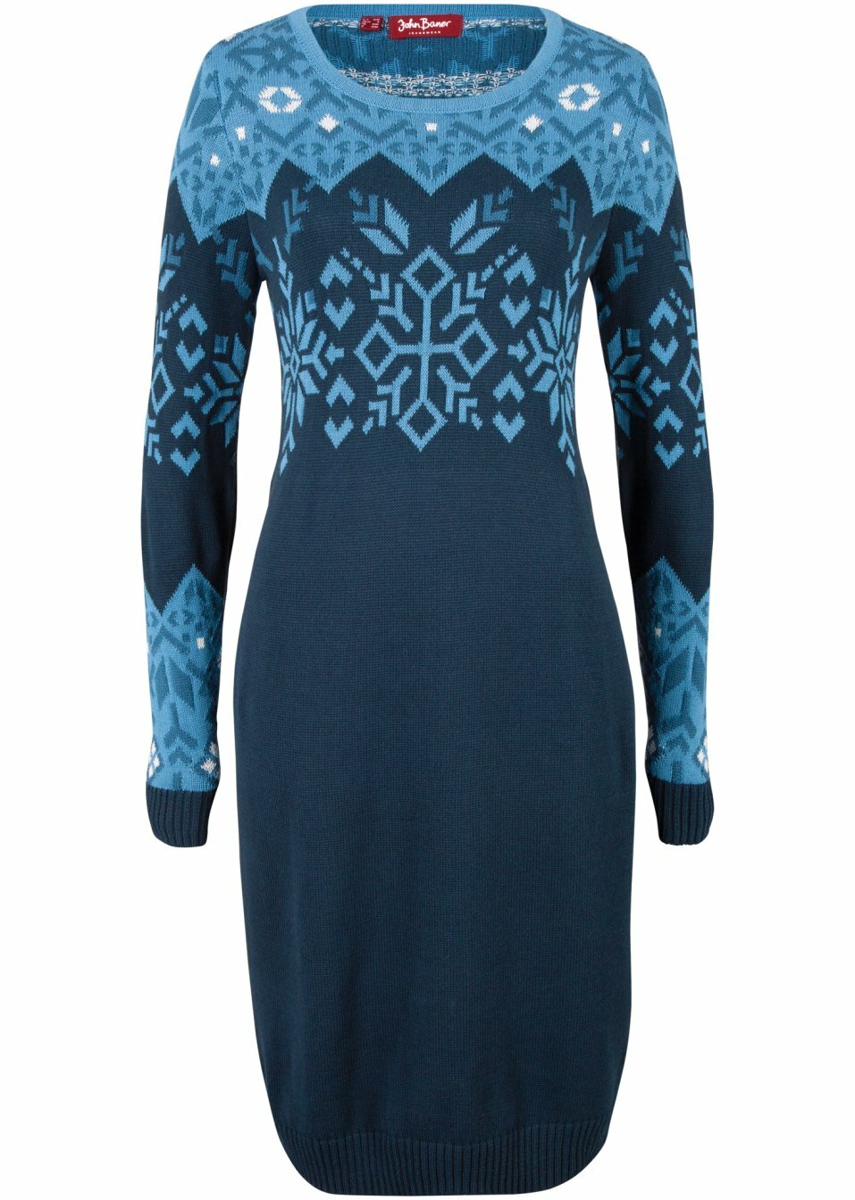 Πλεκτό φόρεμα με νορβηγικό μοτίβο-Μπλε σκούρο ζακάρ-John Baner JEANSWEAR