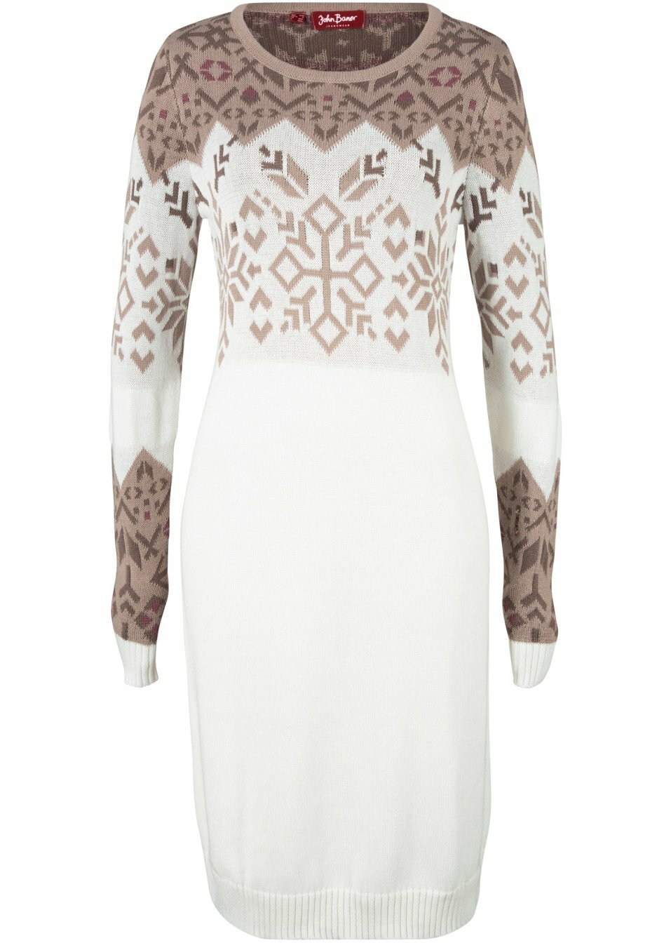 Πλεκτό φόρεμα με νορβηγικό μοτίβο-Λευκό κρεμ ζακάρ-John Baner JEANSWEAR