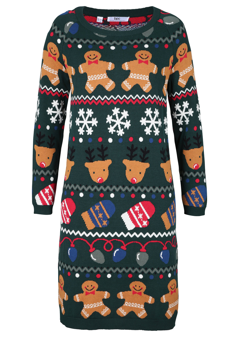 Πλεκτό χριστουγεννιάτικο φόρεμα-Πράσινο σκούρο ζακάρ-bpc bonprix collection