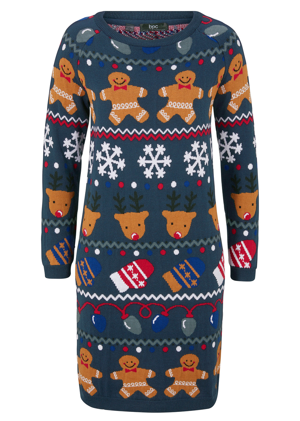 Πλεκτό χριστουγεννιάτικο φόρεμα-Μπλε σκούρο εμπριμέ-bpc bonprix collection