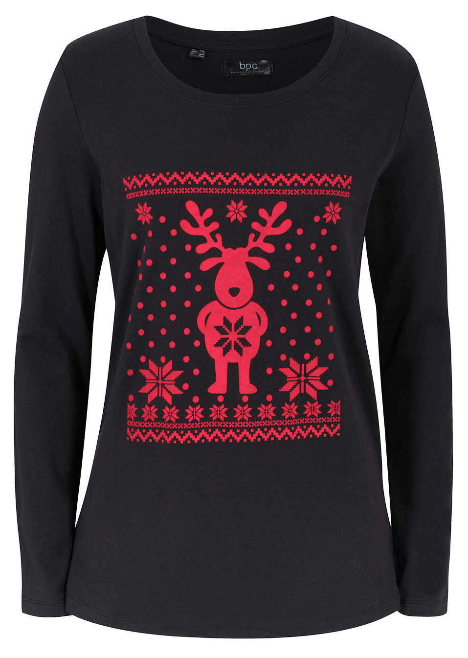 Μπλούζα με χριστουγεννιάτικο μοτίβο-Μαύρο/Κόκκινο-bpc bonprix collection
