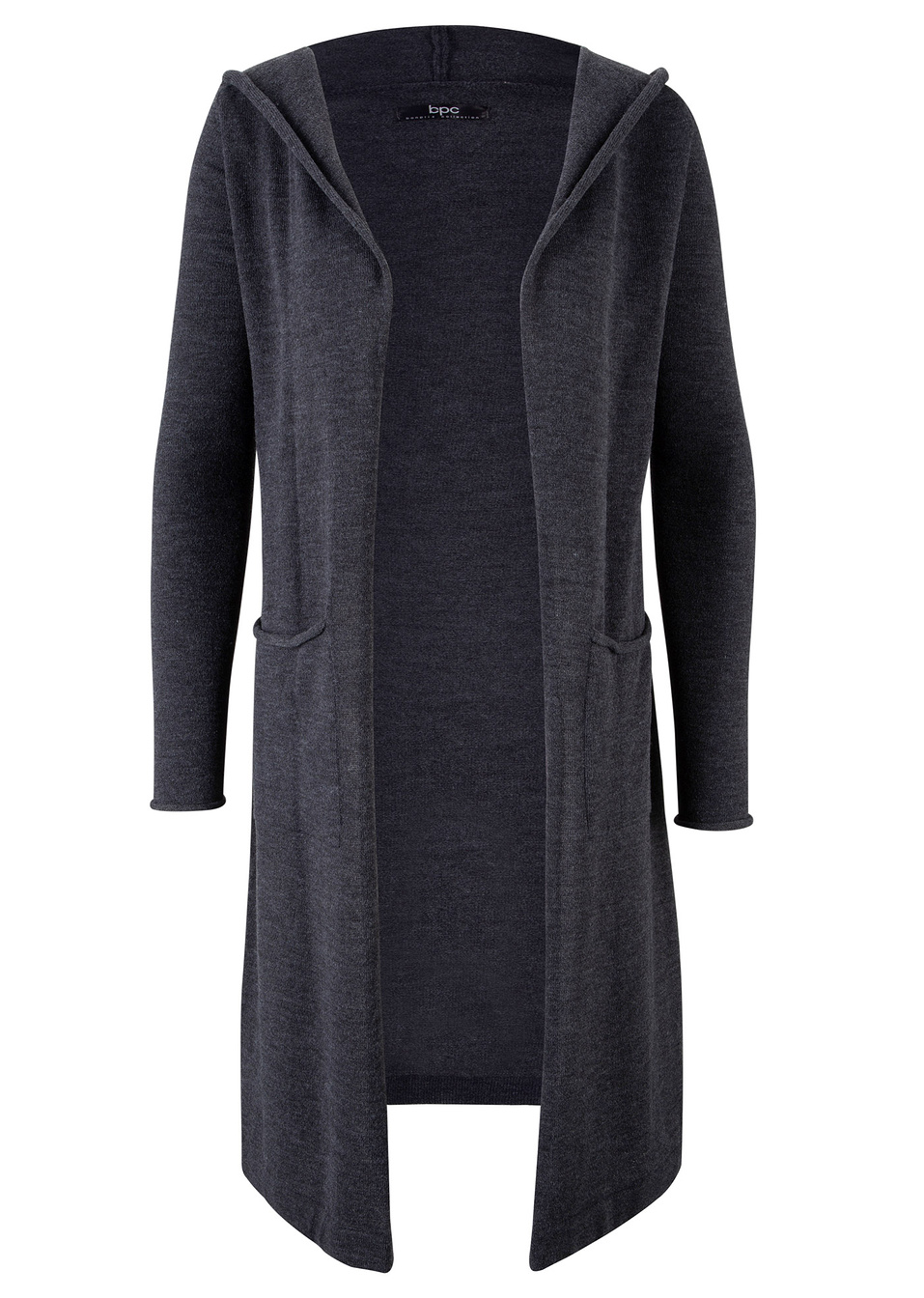 Μακριά ζακέτα με κουκούλα-Ανθρακί μελανζέ-bpc bonprix collection