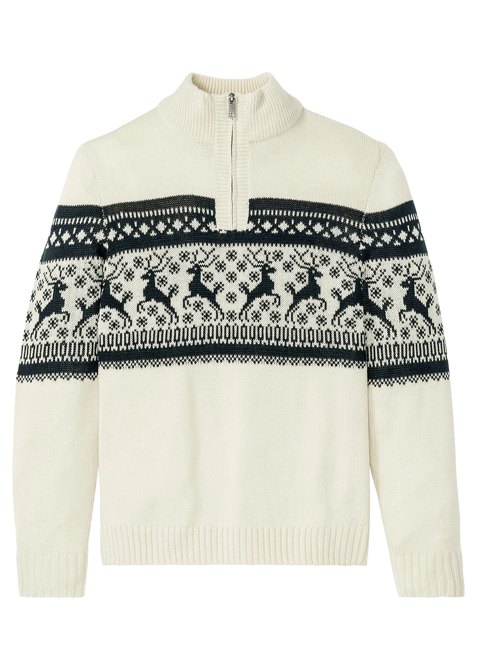 Πουλόβερ με φερμουάρ-Εκρού ζακάρ-bpc bonprix collection