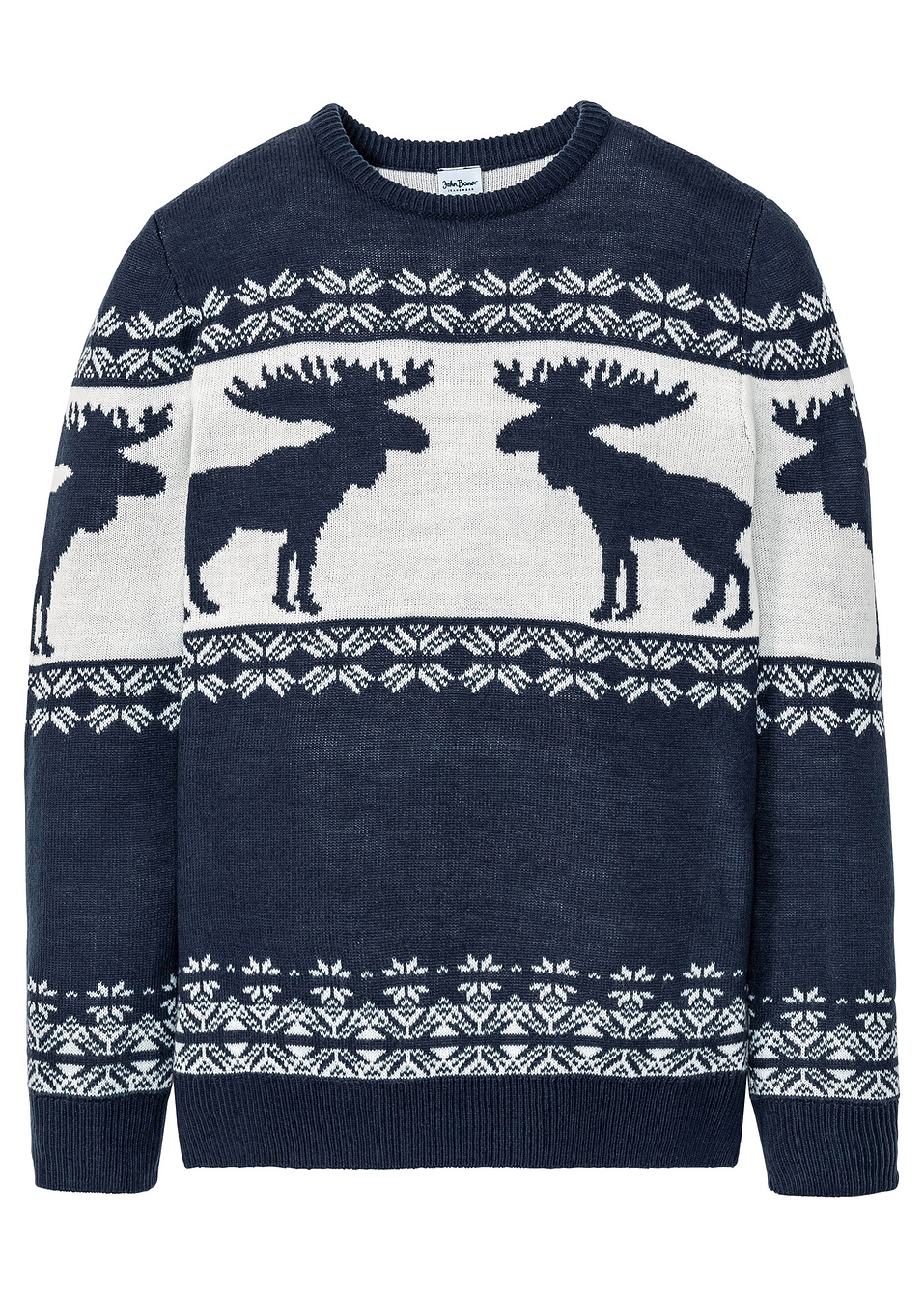 Πουλόβερ-Μπλε σκούρο με νορβηγικά μοτίβα-bpc bonprix collection
