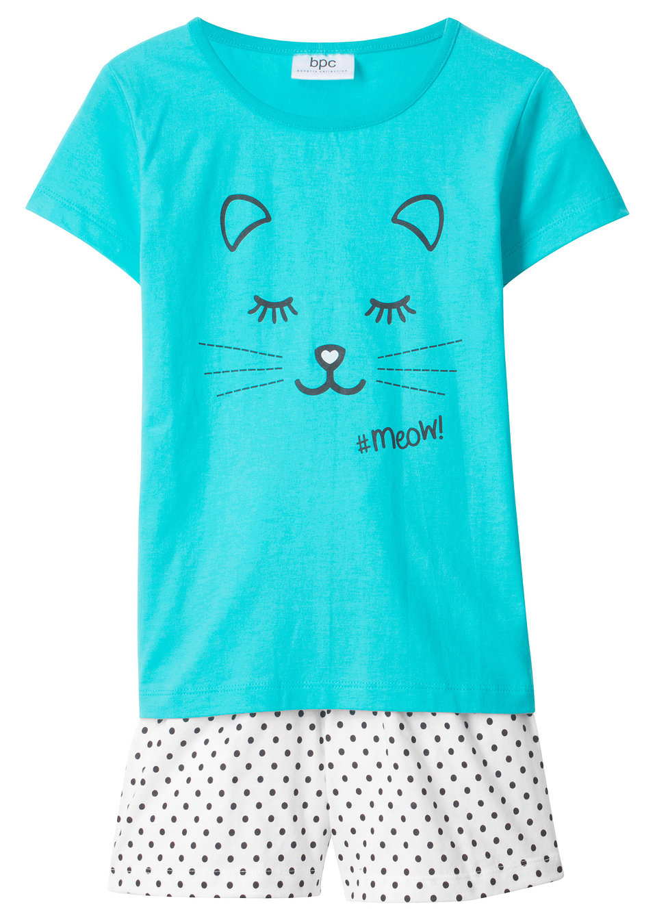 Κοντή πιτζάμα-Θαλασσί/Λευκό εμπριμέ-bpc bonprix collection