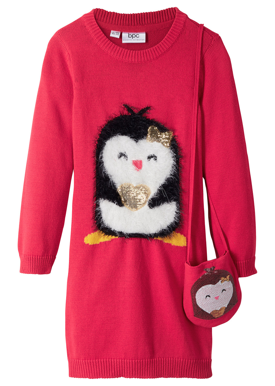 Плетена рокля и чантичка (комплект от 2 части)-Червено-bpc bonprix collection