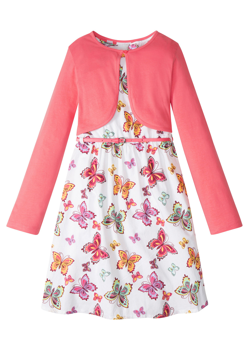 Φόρεμα + Ζώνη + Μπολερό (σετ 3 τεμ.)-Λευκό/Φούξια ανοιχτό εμπριμέ-bpc bonprix collection