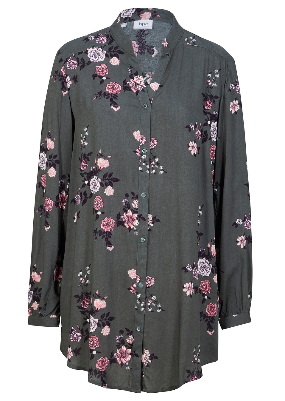 Дълга туника от вискоза със свободен силует-Евкалиптово зелено флорално-bpc bonprix collection