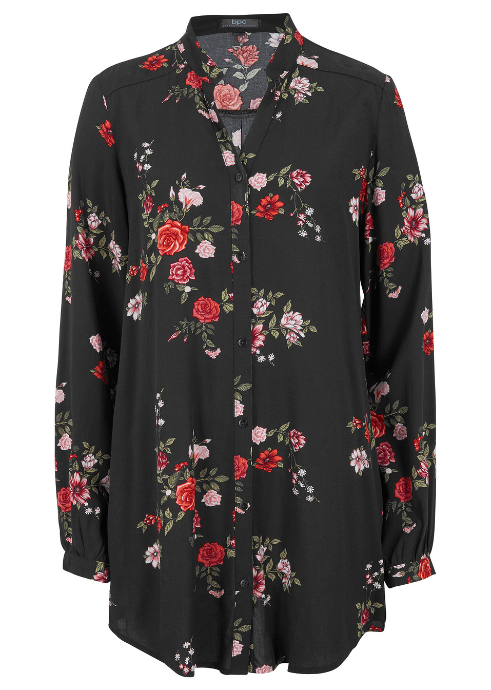 Μακριά τουνίκ από βισκόζη σε φαρδιά γραμμή-Μαύρο φλοράλ-bpc bonprix collection
