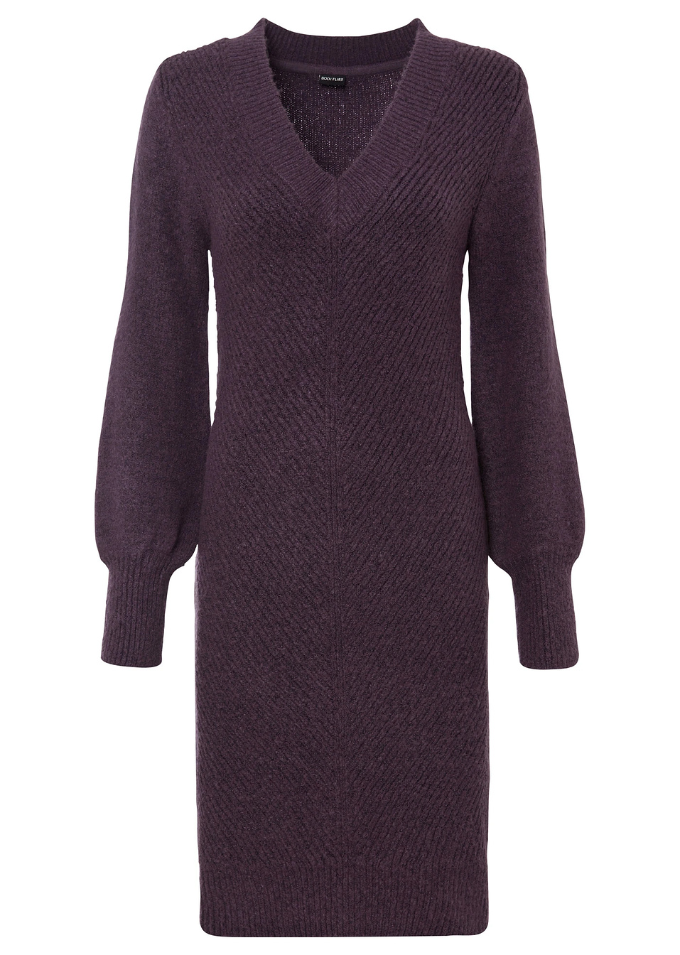 Πλεκτό φόρεμα-Δαμασκηνί μελανζέ-BODYFLIRT