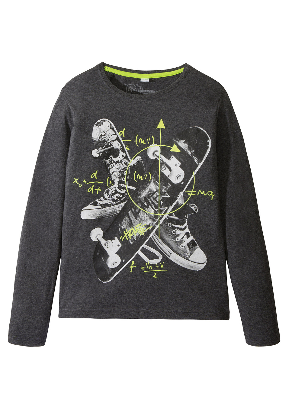 Μακρυμάνικη μπλούζα-Ανθρακί μελανζέ με στάμπα-bpc bonprix collection