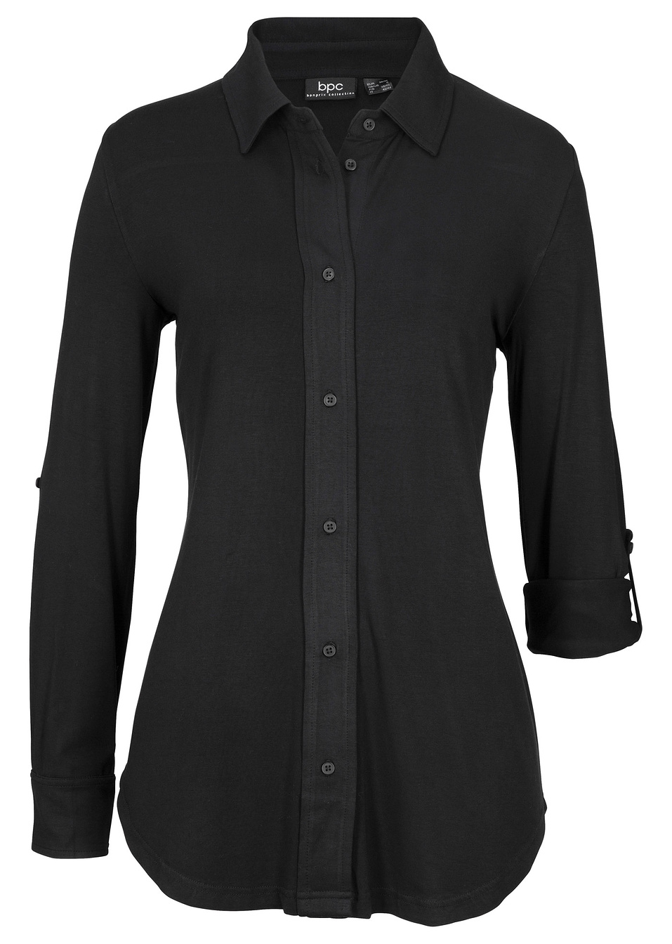 Μακρύ πουκάμισο ζέρσεϊ-Μαύρο-bpc bonprix collection