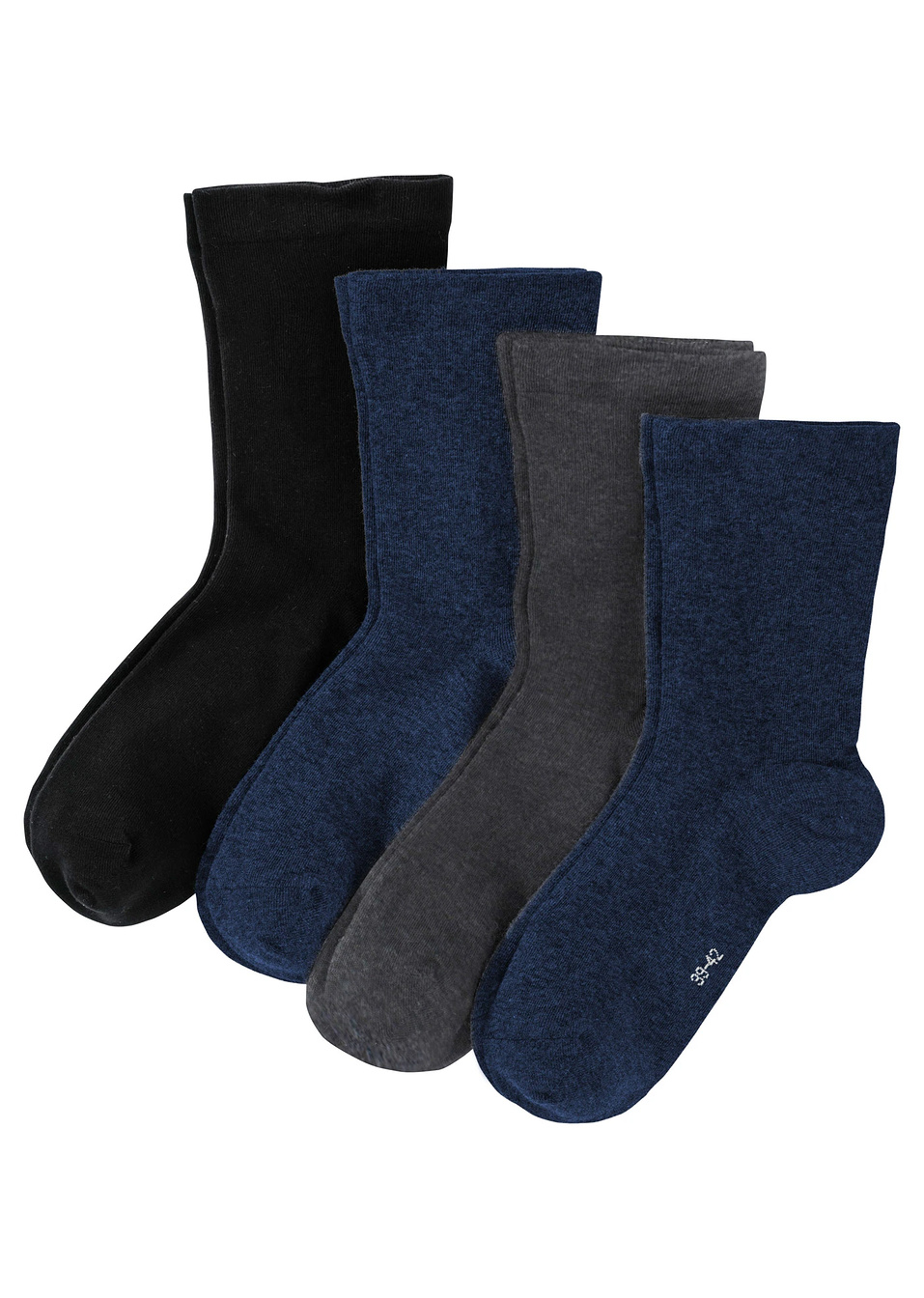 Чорапи с мек ластик (опаковка с 4 чифта)-Тъмно синьо + Сиво меланж-bpc bonprix collection