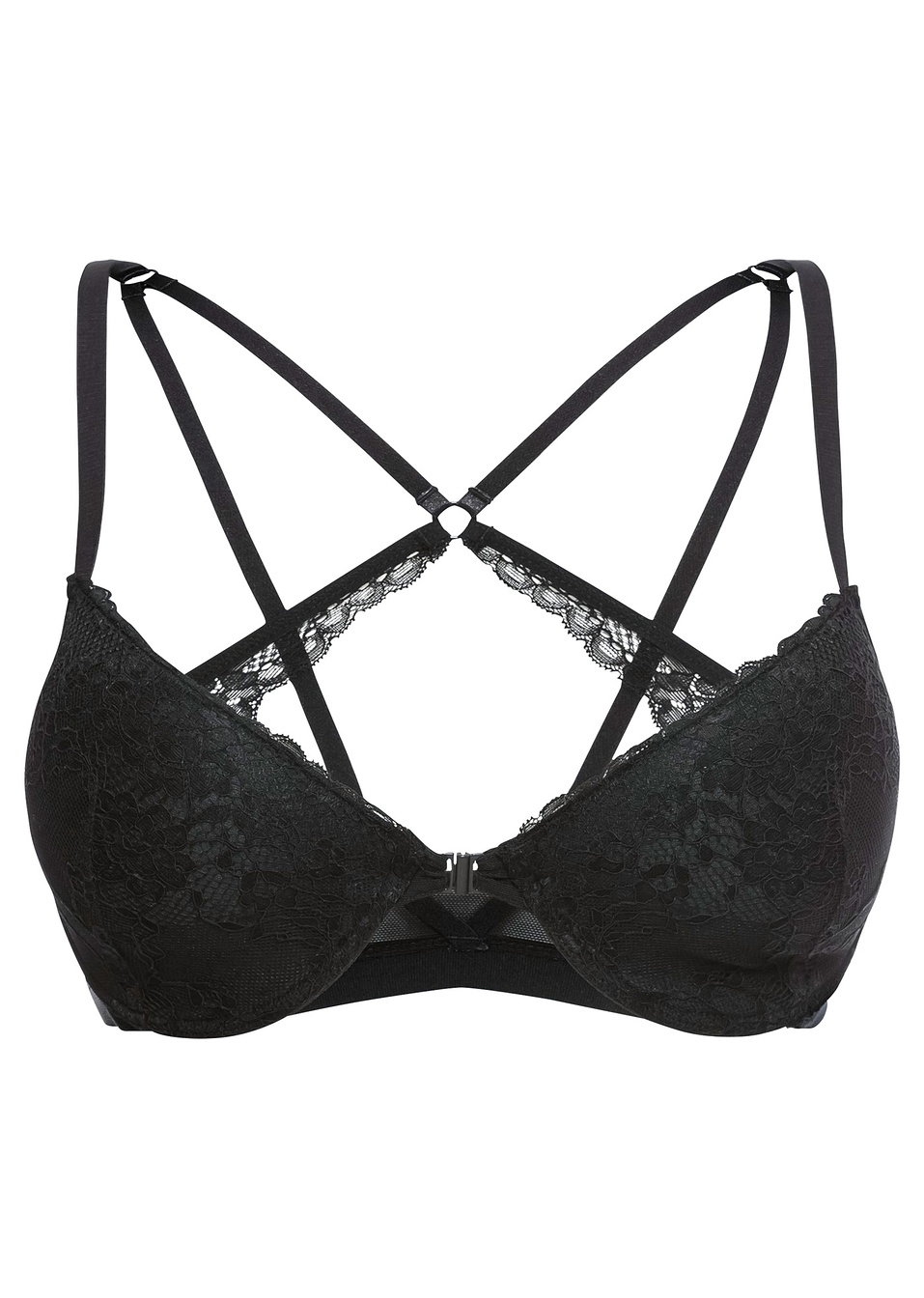 Σουτιέν με επένδυση και κούμπωμα μπροστά-Μαύρο-BODYFLIRT