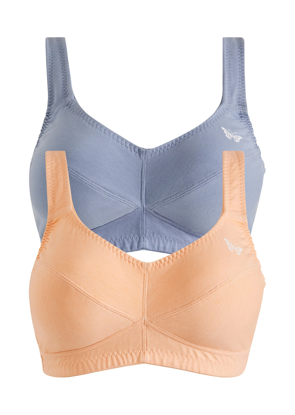 Σουτιέν χωρίς μπανέλα (συσκευασία των 2) από βιολογικό βαμβάκι-Ροδακινί + Μπλε-bpc bonprix collection