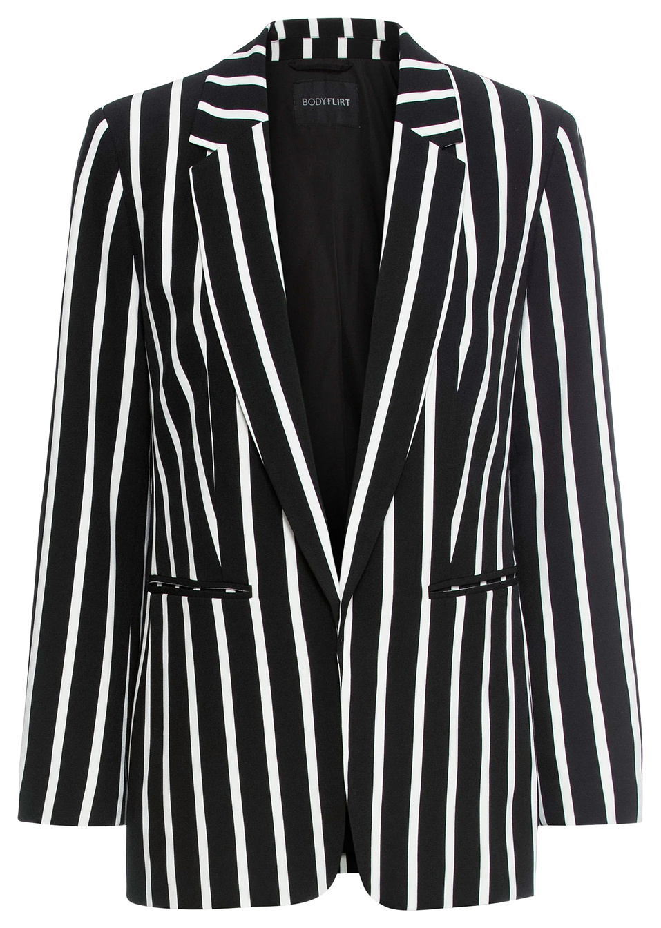 Ριγέ σακάκι-Μαύρο/Λευκό κρεμ ριγέ-BODYFLIRT