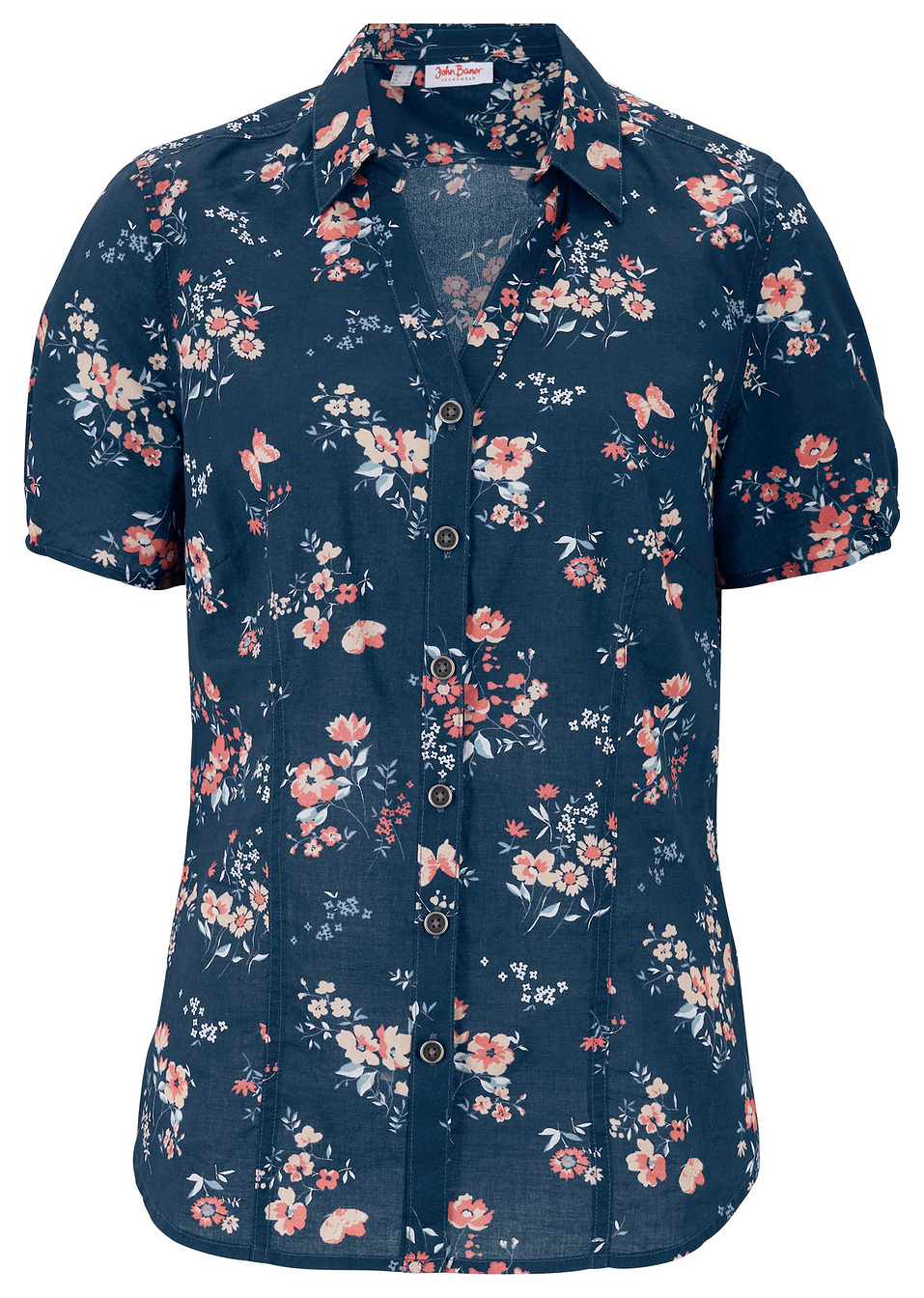 Εμπριμέ κοντομάνικο πουκάμισο-Μπλε σκούρο εμπριμέ-John Baner JEANSWEAR