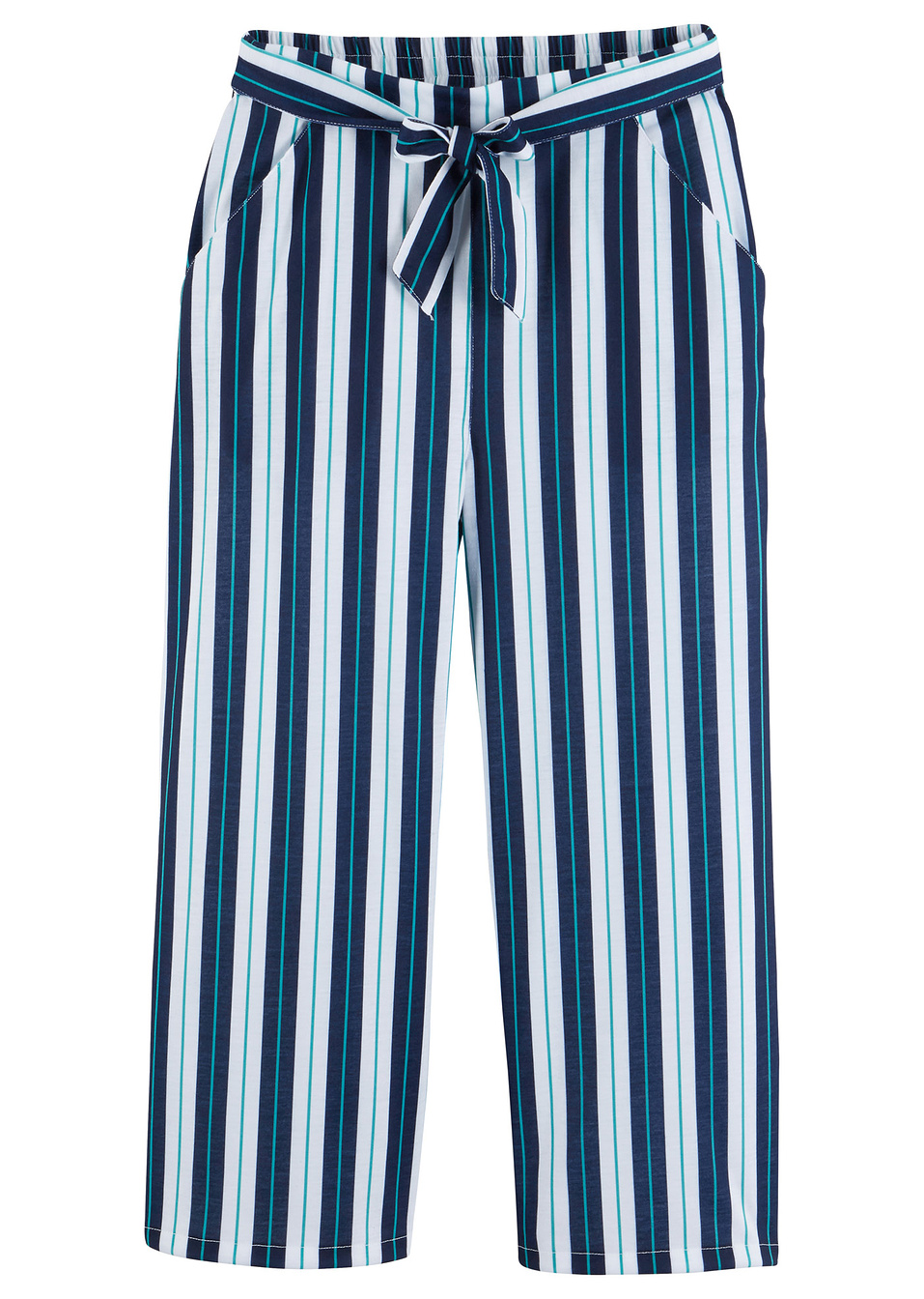 Παντελόνι ζέρσεϊ με ζώνη-Μπλε σκούρο/Λευκό-bpc bonprix collection