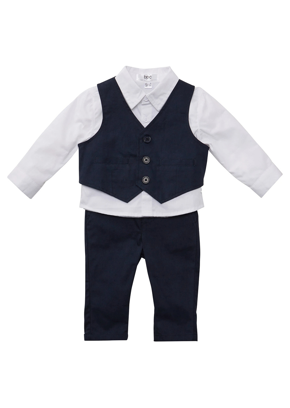 Πουκάμισο, γιλέκο, παντελόνι (σετ 3 τεμ.)-Λευκό/Μπλε σκούρο-bpc bonprix collection