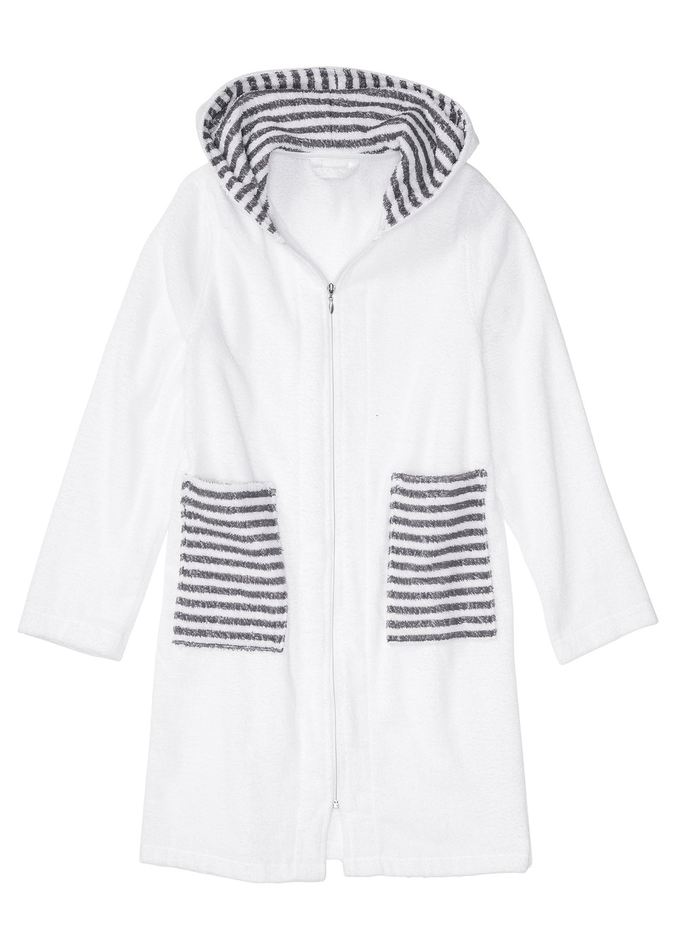 Халат от хавлиена материя-Бяло/Сиво на райета-bpc bonprix collection