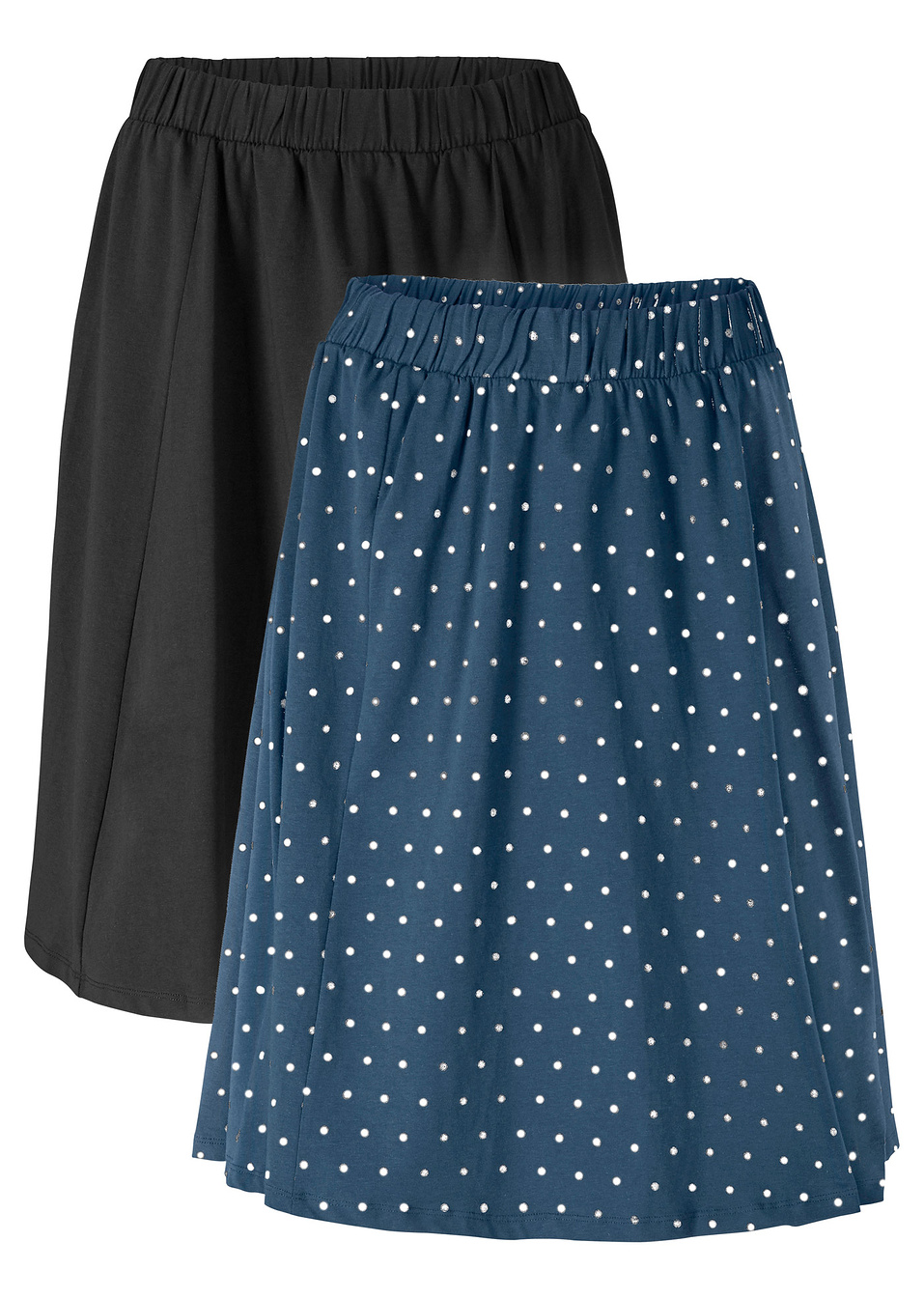 Φούστα ζέρσεϊ (συσκευασία των 2)-Μπλε σκούρο/Λευκό πουά + Μαύρο-bpc bonprix collection