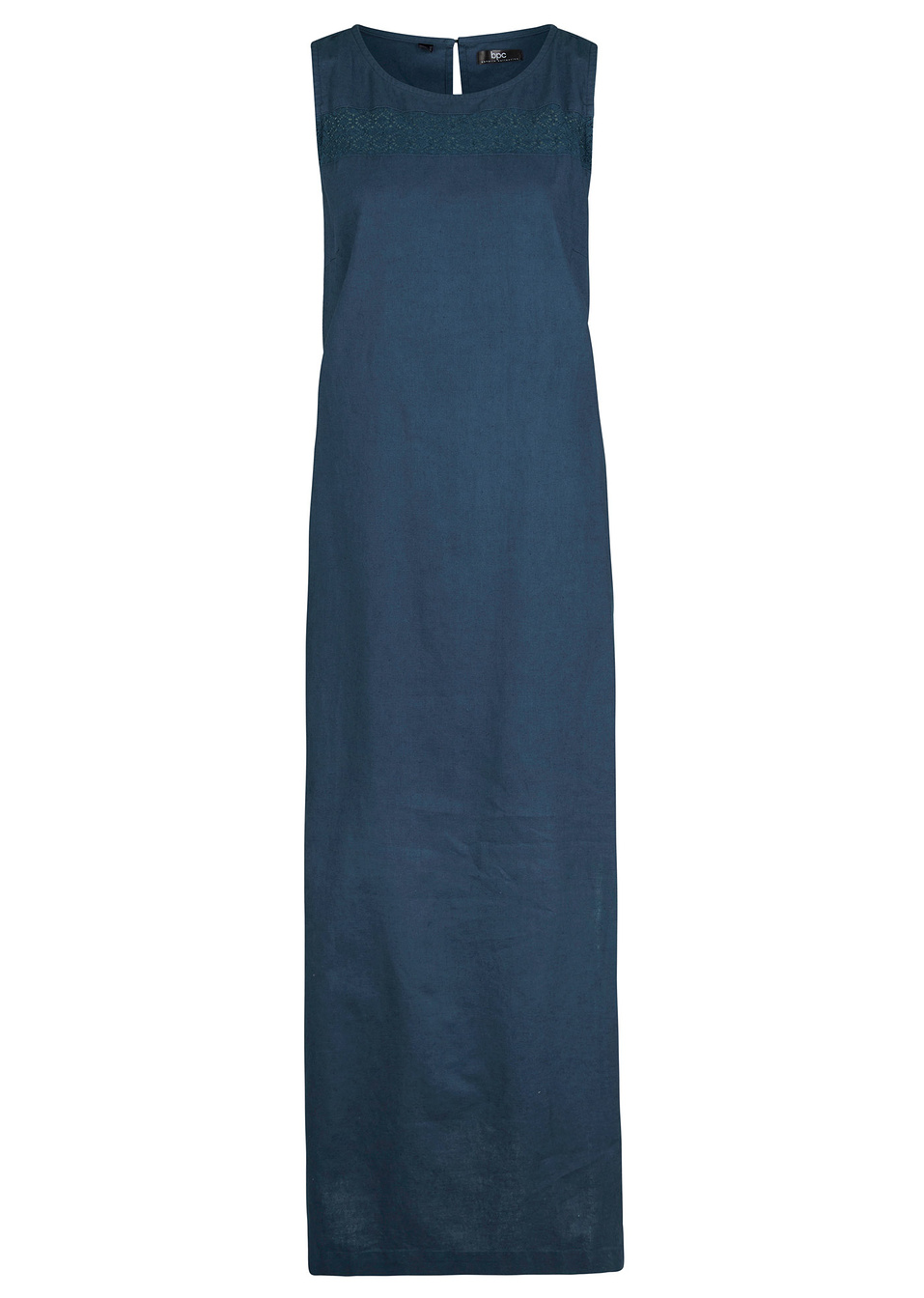 Λινό αμάνικο φόρεμα με διάτρητη δαντέλα-Μπλε σκούρο-bpc bonprix collection