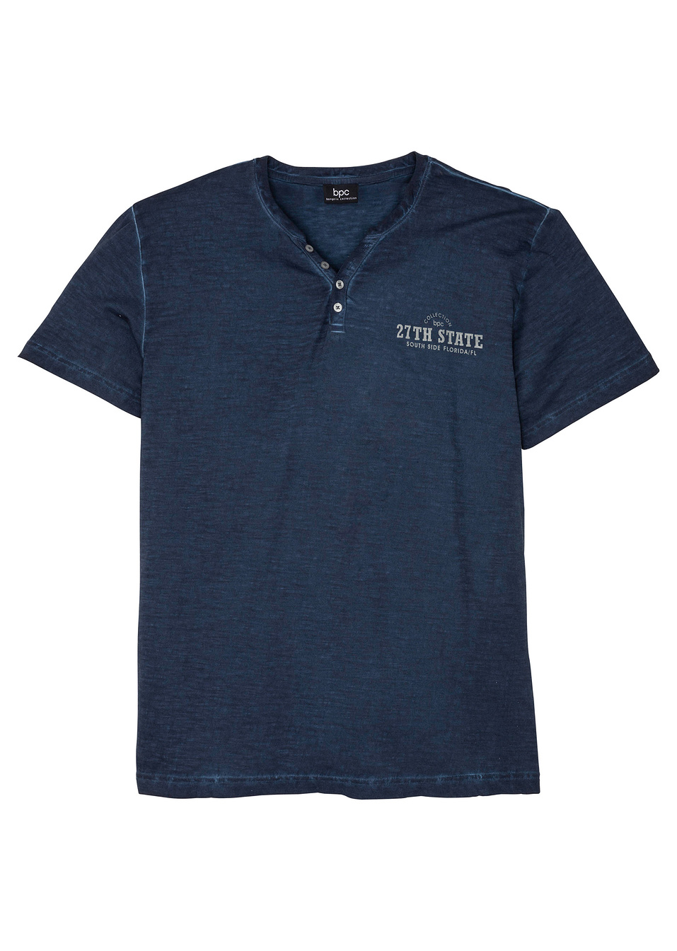 T-shirt με washed look-Μπλε σκούρο με στάμπα-bpc bonprix collection