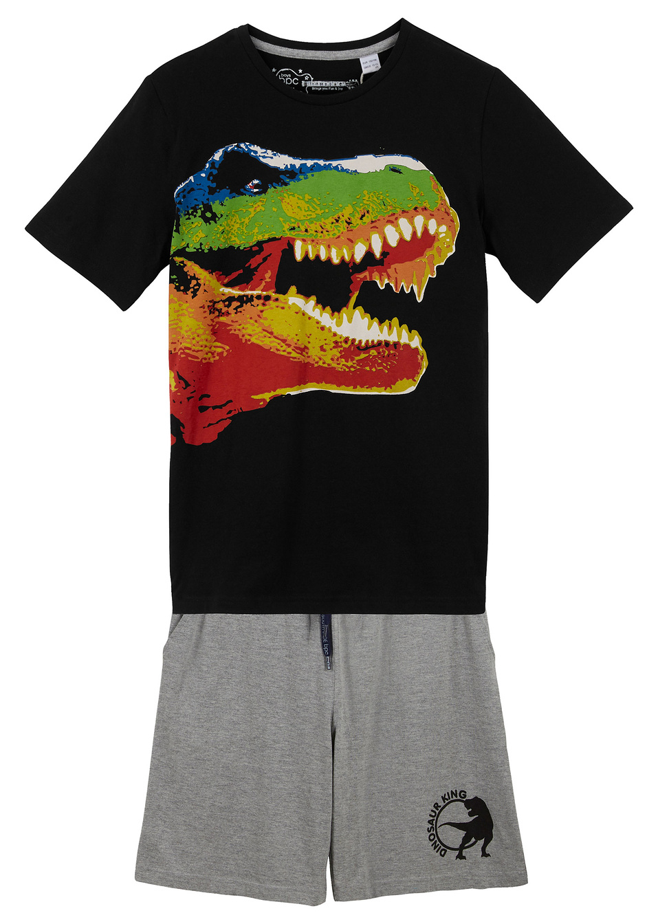 Тениска и бермуди (комплект от 2 части)-Черно с принт/Светло сиво меланж-bpc bonprix collection