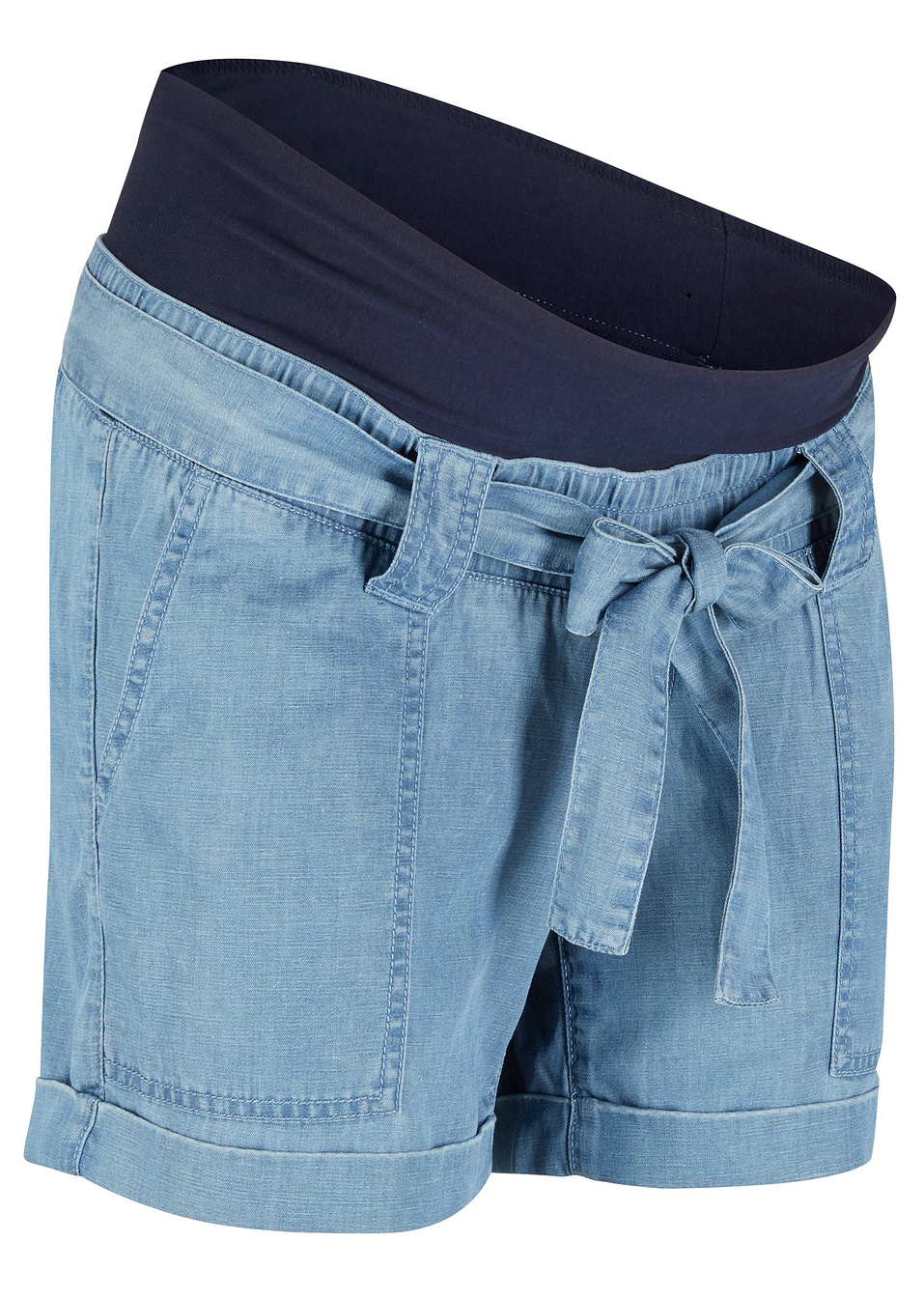 Σορτς εγκυμοσύνης με denim look και λινό-Μπλε ξεβαμμένο-bpc bonprix collection