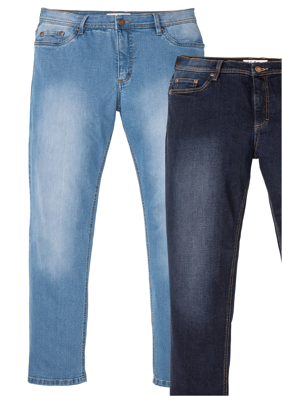 Ελαστικό τζιν regular fit straight (συσκευασία των 2)-Medium μπλε ξεβαμμένο + Dark μπλε πετροπλυμένο-John Baner JEANSWEAR